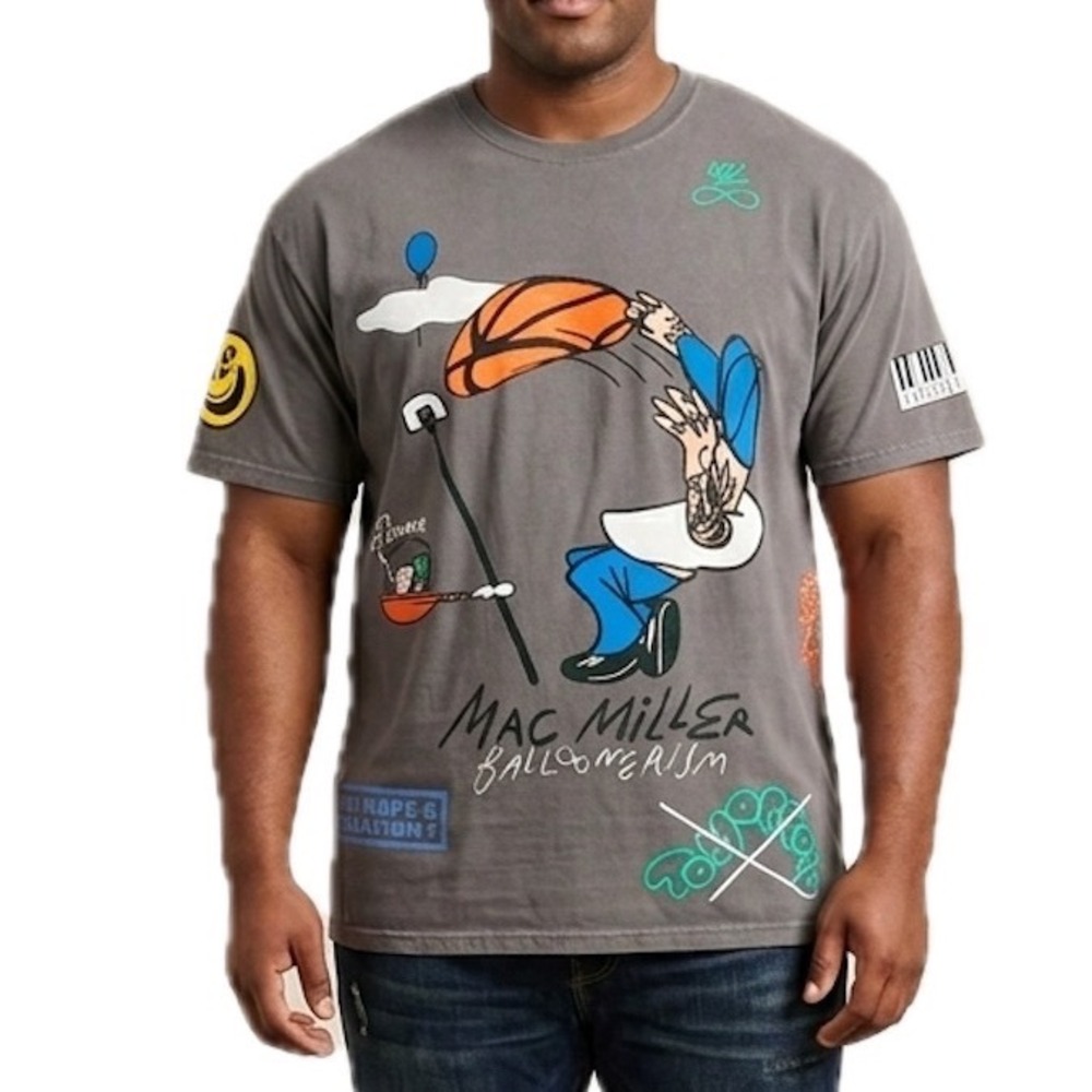 OFFICIAL Mac Miller Balloonerism Graphic T-Shirt Men XXL Gray Olive 2024 Merch